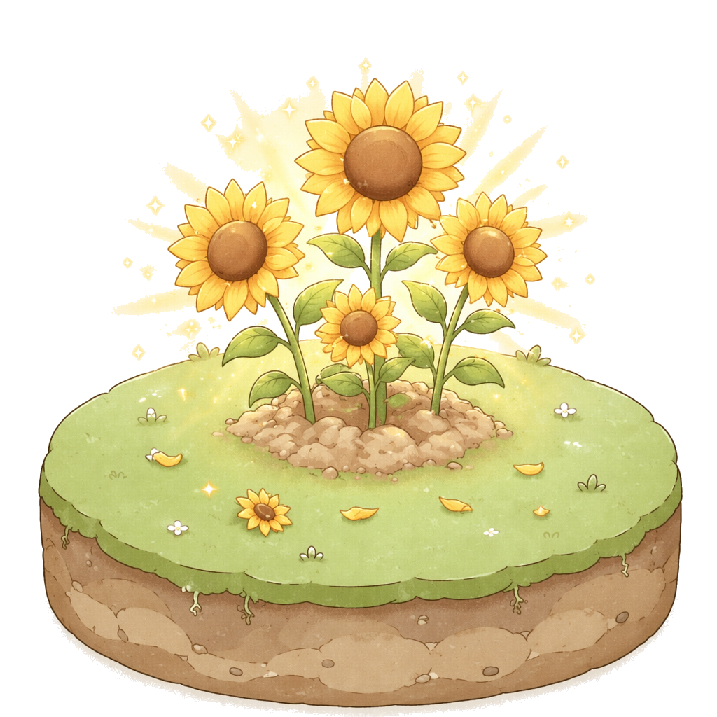 A sunflower growing in Dewit's focus garden